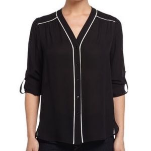 Vince Black piped silk shirt blouse Size XXS